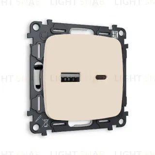 Комплект механизма розетки 2USB A+C 20W (быстрая зарядка) Ambrella Volt Omega MO331010