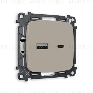 Комплект механизма розетки 2USB A+C 20W (быстрая зарядка) Ambrella Volt Omega MO371010