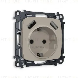 Комплект механизма розетки 2USB A+A 18W (быстрая зарядка) с/з Ambrella Volt Omega MO369010
