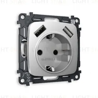 Комплект механизма розетки 2USB A+A 18W (быстрая зарядка) с/з Ambrella Volt Omega MO409010