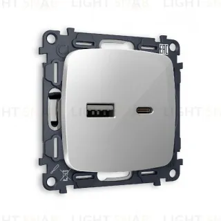 Комплект механизма розетки 2USB A+C 20W (быстрая зарядка) Ambrella Volt Omega MO411010