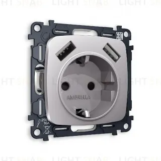 Комплект механизма розетки 2USB A+A 18W (быстрая зарядка) с/з Ambrella Volt Omega MO509010