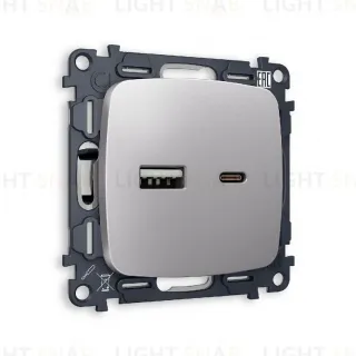 Комплект механизма розетки 2USB A+C 20W 3000mA (быстрая зарядка) Ambrella Volt Omega MO511010