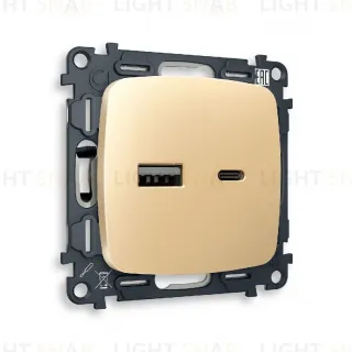 Комплект механизма розетки 2USB A+C 20W (быстрая зарядка) Ambrella Volt Omega MO611010