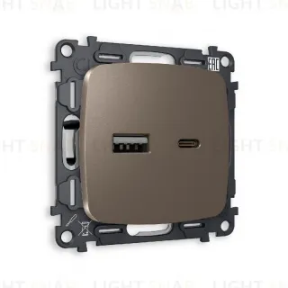 Комплект механизма розетки 2USB A+C 20W (быстрая зарядка) Ambrella Volt Omega MO641010