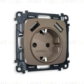 Комплект механизма розетки 2USB A+A 18W (быстрая зарядка) с/з Ambrella Volt Omega MO639010