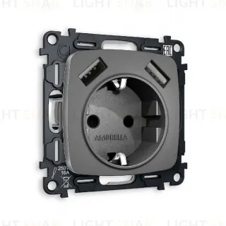 Комплект механизма розетки 2USB A+A 18W (быстрая зарядка) с/з Ambrella Volt Omega MO659010