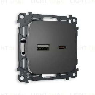 Комплект механизма розетки 2USB A+C 20W (быстрая зарядка) Ambrella Volt Omega MO661010