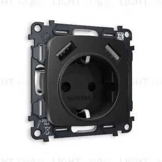 Комплект механизма розетки 2USB A+A 18W (быстрая зарядка) с/з Ambrella Volt Omega MO809010