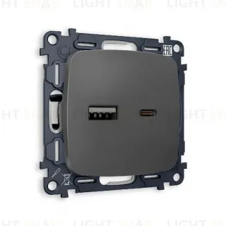 Комплект механизма розетки 2USB A+C 20W (быстрая зарядка) Ambrella Volt Omega MO911010