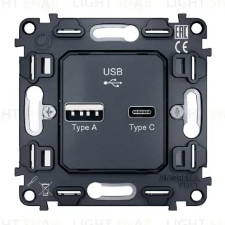 Механизм розетки 2USB A+C 20W (быстрая зарядка) Ambrella Volt Quant VM177