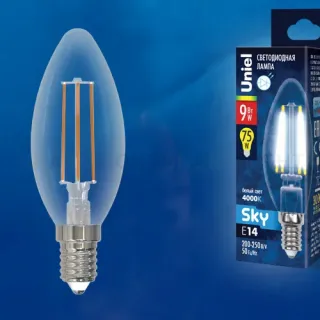 Лампа светодиодная Uniel LED-C35-9W/4000K/E14/CL PLS02WH картон UL-00005161