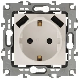 Розетка 2P+E со шторками и 2xUSB Эра 14-4109-02 Б0047868