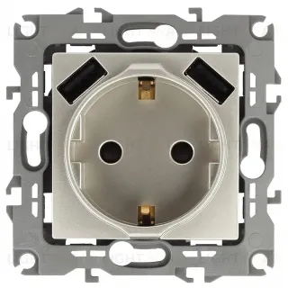 Розетка 2P+E со шторками и 2xUSB Эра 14-4109-04 Б0047870