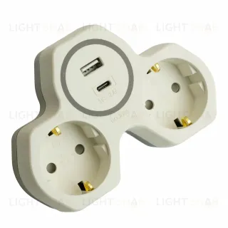 Разветвитель сетевой 2-местный с/з и USB+Type C Stekker ADP16-15-20 50071
