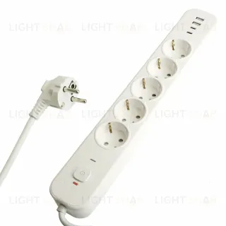 Сетевой фильтр 5-местный с/з и 2 USB-A+2 Type-C Stekker Nova HM21-51-02 50102