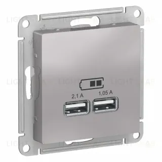 Розетка USB, 5В, 1 порт x 2,1 А, 2 порта х 1,05 А Systeme Electric AtlasDesign Алюминий ATN000333