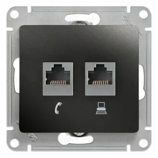 Розетка 2-ая RJ11+RJ45, кат.5E Systeme Electric Glossa Антрацит GSL000785