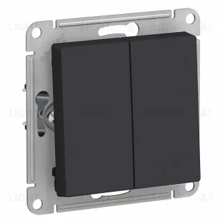 Выключатель 2-клавишный с самовозвратом Systeme Electric AtlasDesign Карбон ATN001017