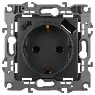 Розетка со шторками с USB type-A+C Эра 12-4108-12 Б0067700