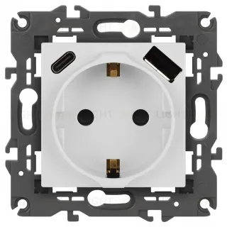 Розетка со шторками с USB type-A+C Эра Elegance 14-4108-01 Б0067736