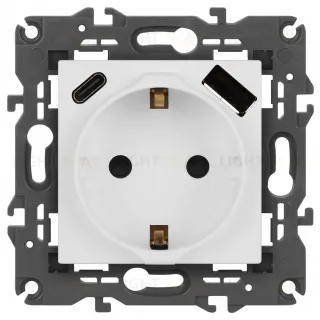 Розетка со шторками с USB type-A+C Эра Elegance 14-4108-01М Б0067710
