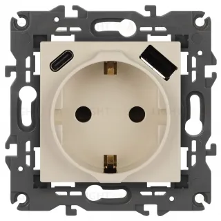 Розетка со шторками с USB type-A+C Эра Elegance 14-4108-02 Б0067725