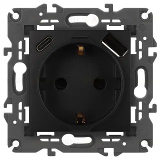Розетка со шторками с USB type-A+C Эра Elegance 14-4108-05 Б0067724