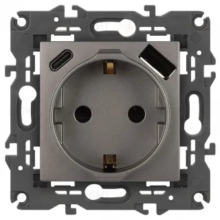 Розетка со шторками с USB type-A+C Эра Elegance 14-4108-16 Б0067695