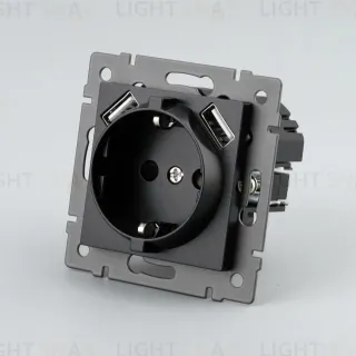 Механизм розетки с USB зарядкой Arlight SCT-MUAA-PL-BK-V (250V, 16A) 049819