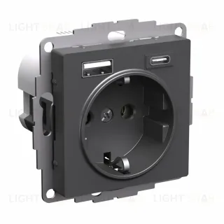 Розетка 16А с 2 USB A+C, 5В/2,4А/3,0А, 2х5В/1,5А, Systeme Electric AtlasDesign Базальт ATN001432