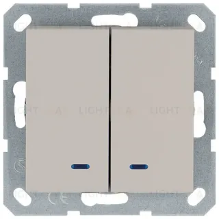 Выключатель двухклавишный со светодиодами 10A 250V с накладкой, цвет Тауп Jasmart G3023NT