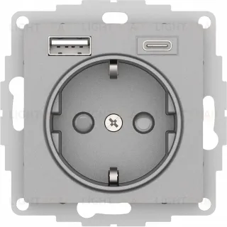 Розетка 16А с USB A+C (5В/2,4А/3 А, 2х5В/1,5А), Systeme Electric AtlasDesign Алюминий ATN000332