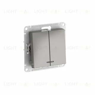 Выключатель 2-клавишный с подсвет.,сх.5а, 10АХ, быстрозажим. клем. Systeme Electric AtlasDesign Сталь ATN000953S