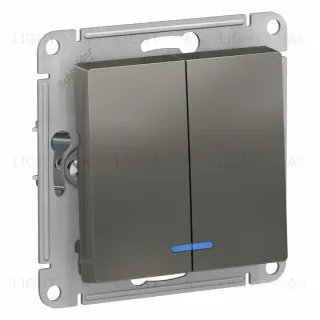 Выключатель 2-клавишный с подсветкой, сх.5а, 10АХ, Systeme Electric AtlasDesign Сталь ATN000953