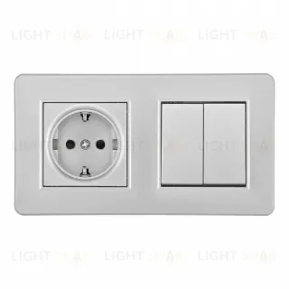 Выключатель двухклавишный с розеткой Arte Milano SET16-2-40-1-30-2 silver