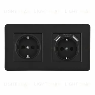 Розетка двойная (двухпостовая) с/з и шторками + USB Arte Milano SET16-2-47-1-40-1 black