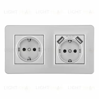 Розетка двойная (двухпостовая) с/з и шторками + USB Arte Milano SET16-2-47-1-40-1 silver