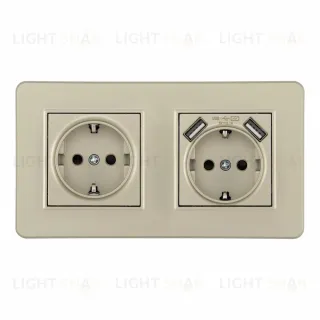 Розетка двойная (двухпостовая) с/з и шторками + USB Arte Milano SET16-2-47-1-40-1 shampan
