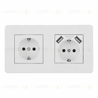 Розетка двойная (двухпостовая) с/з и шторками + USB Arte Milano SET16-2-47-1-40-1 white
