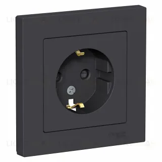 Розетка с/з со шторками, 16А, в сборе Systeme Electric AtlasDesign Карбон ATN001044