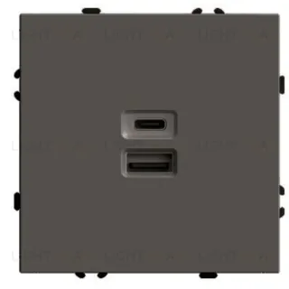 Розетка 2-местная USB + Type C (механизм) Stekker Эмили 250В 20W RST10-5115-09 антрацит soft touch 49931