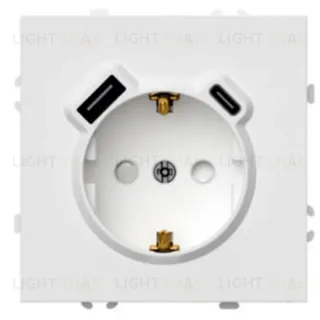 Розетка 1-местная з/ш с/з 16А + USB + Type C (механизм) Stekker Эмили 250В 20W белый фарфор soft-touch RST16-5119-01 50217