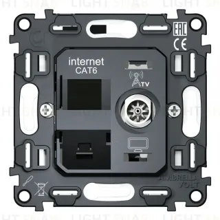 Механизм розетки компьютерной + TV оконечной RJ-45 (8P8C) CAT6/50-870 MHz 1dB с автоматической защитной шторкой QUANT Ambrella Volt VM195
