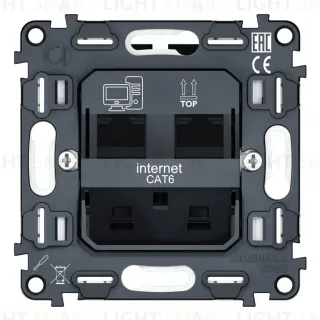 Механизм компьютерной двойной розетки RJ-45 (8P8C) CAT6 с автоматической защитной шторкой QUANT Ambrella Volt VM189