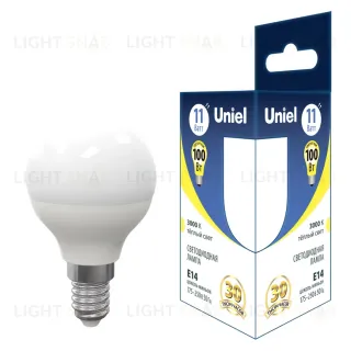 Лампа светодиодная Uniel E14 11W 3000K шар матовый LED-G45-11W/3000K/E14/FR PLS03WH UL-00006843