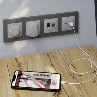 Лицевая панель Alfa (Серебро глянец) для компьютерной/телефонной + TV розетки RJ-45/RJ-11 Quant Ambrella Volt AP4125