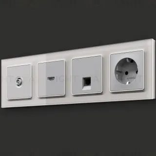 Комплект механизма компьютерной розетки RJ-45 экранированной с автоматической защитной шторкой Alfa Серебро глянец Quant Ambrella Volt MA412005 (AP4120, VM185)