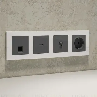 Комплект механизма компьютерной розетки RJ-45 экранированной с автоматической защитной шторкой Alfa Антрацит серый Quant Ambrella Volt MA662005 (AP6620, VM185)