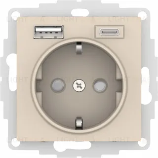 Розетка 16А с USB A+C (5В/2,4А/3 А, 2х5В/1,5А), мех Systeme Electric AtlasDesign Бежевый ATN000232